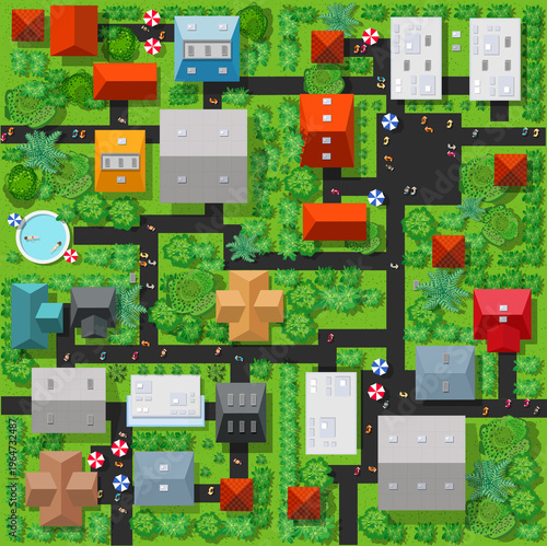 Urban city map with roads and buildings illustration