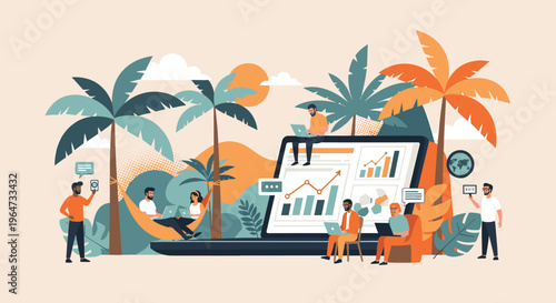 A man in an orange shirt uses his smartphone with a speech bubble above, conveying a sense of communication and modern interaction.