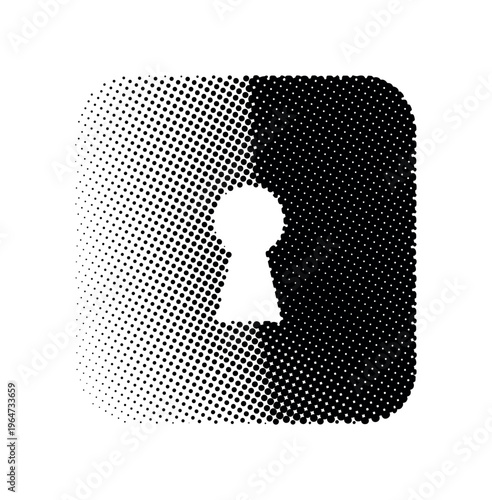 An abstract ornamental insignia with a negative-space keyhole shape embedded in dense decorative patterns, partially cropped at the frame edge for dynamic