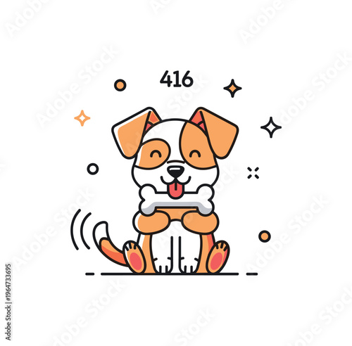 Cute dog holding a bone adorable tiny dog sitting happily with a small bone in its paws, wagging tail and subtle decorative sparkles around, creating a playful