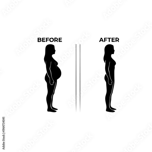 Pregnancy silhouette transformation from before to after