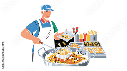 Street Food Artisan: Witness the artistry of a street food vendor, meticulously preparing a delectable feast in a bustling outdoor setting, inviting you to savor the culinary delights.