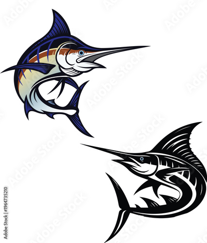 Blue marlin fish logo dynamic ocean sport fishing design vector