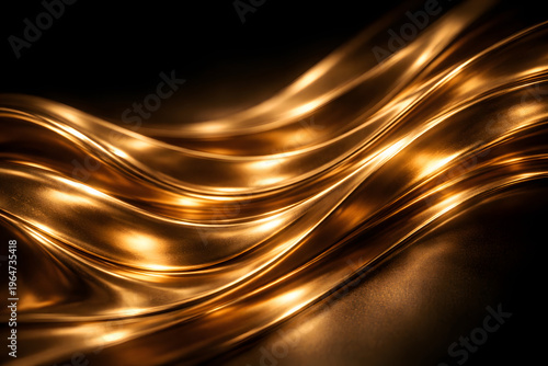 Golden Swirls of Light: Captivating abstract art featuring fluid gold lines dancing across a dark canvas, creating a mesmerizing display of elegance and opulence. 