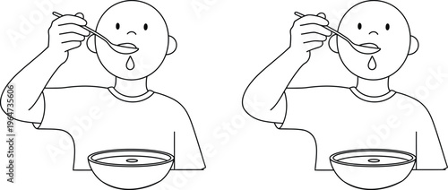 Man eating cereal with spoon in two different positions