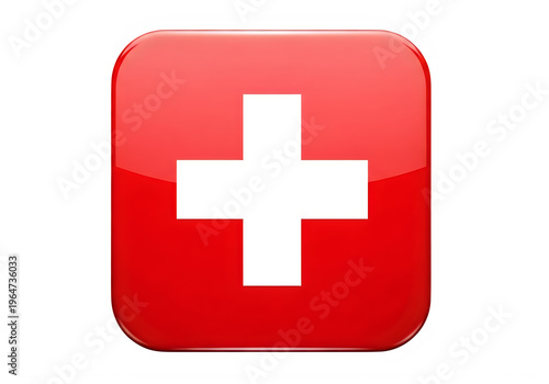A red square with a white cross in the center isolated on transparent background, png
