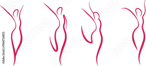 Elegant pink abstract line art of female body figures in various graceful poses
