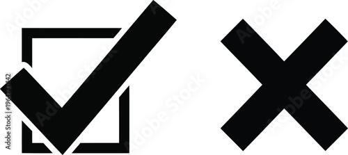 A simple black and white vector icon set featuring a square checkbox with checkmark and an x mark Vector