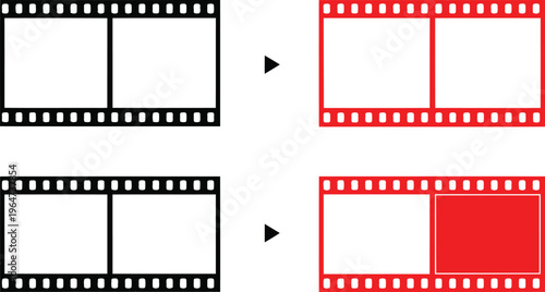 A diagram showing a comparison between blank and filled photographic film strips on white background Vector