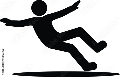 A simple black silhouette icon of a person falling down on a slippery surface on white background Vector