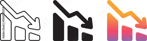 Minimalist decline graph vector icon set