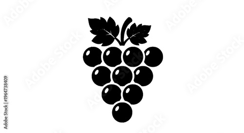 Vector illustration of black silhouette of a bunch of grapes with leaves on a transparent background