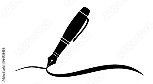 Vector illustration of fountain pen writing a line on a transparent background