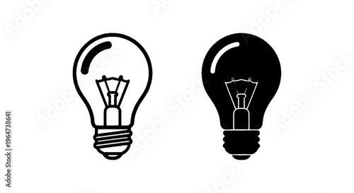 Vector illustration of set of two light bulb icons, outline and solid style on a transparent background