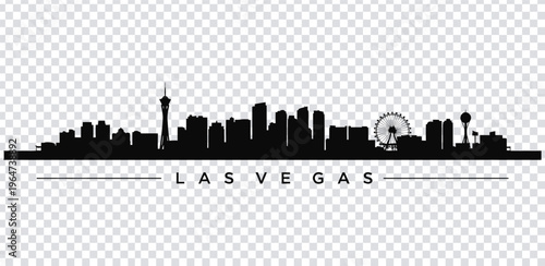 Vector illustration black silhouette of the las vegas city skyline with ferris wheel and stratosphere tower