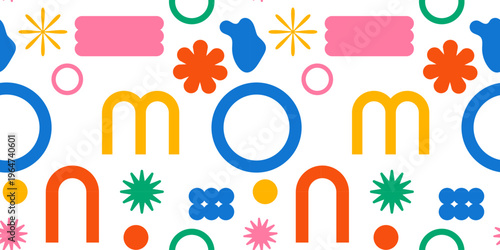Colorful Memphis seamless pattern with abstract geometric shapes, circles and playful elements. Bright modern background for textile, packaging, wallpaper, kids decor and branding design