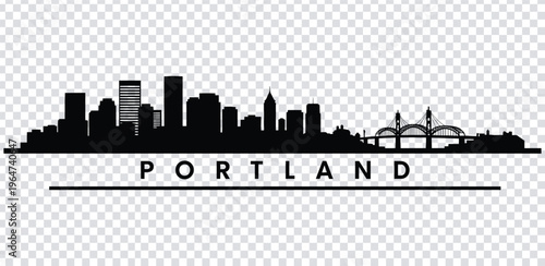 Cuadro en lienzo Vector illustration black silhouette of portland city skyline with bridge and bu