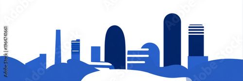 Blue City Skyline Silhouette On White Background For Urban Concepts