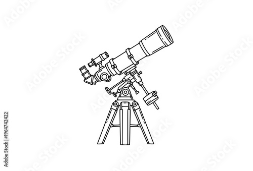Playful cartoon doodle telescope icon with exaggerated shapes fun astronomy science vector illustration