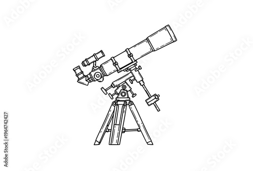 Playful cartoon doodle telescope icon with exaggerated shapes fun astronomy science vector illustration