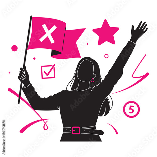 A woman holding a flag with a white x on it Vector