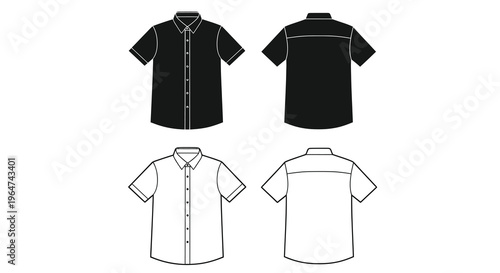 Four short sleeved shirts displayed as a clean graphic silhouette