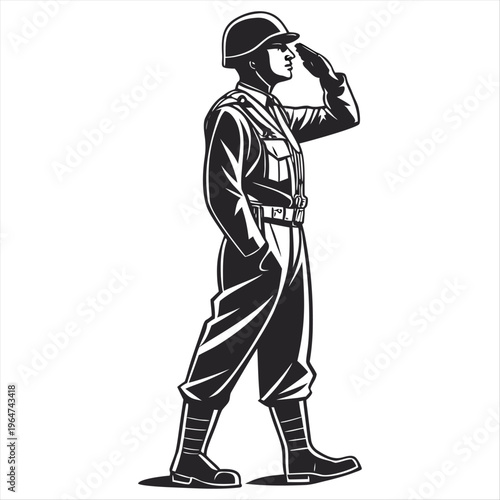 Foto Soldier man salute silhouette. Vector illustration