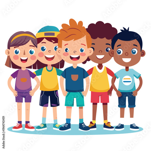 Happy Children Standing Together Diversity Friendship Concept