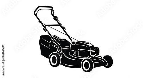 Black lawnmower illustration with distinct shape a striking silhouette