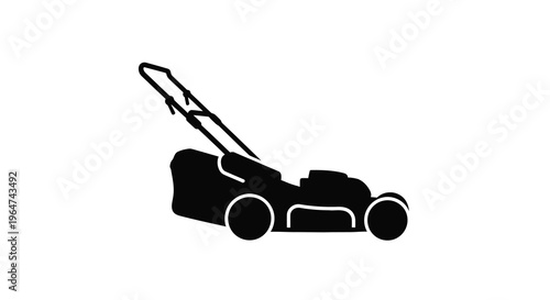 Black silhouette of a push lawn mower on a white background silhouette