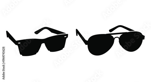 Two pairs of sunglasses displayed in a stark black silhouette