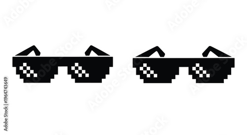 Pixelated sunglasses displayed twice against a white background silhouette