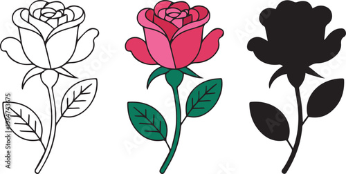 Modern Rose flower vector icon set