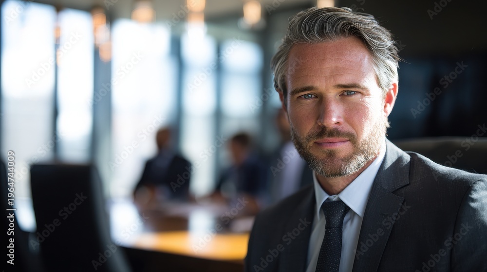 Fototapeta premium male professional serious boardroom with blured businessbackground and natural sunlight