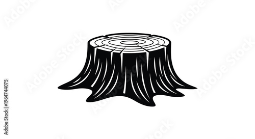 A freshly cut tree stump depicted in a stark black silhouette