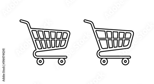 Two shopping carts depicted in a simple linear silhouette