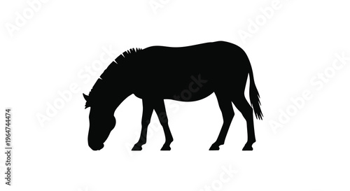 A black silhouette of a horse grazing peacefully in a field silhouette