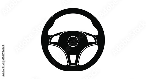 Black steering wheel design against a white background silhouette