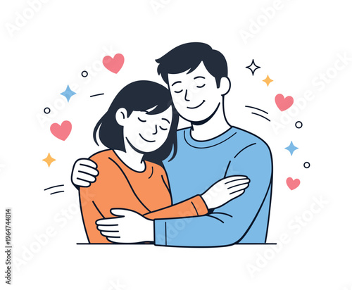 Romantic Connection. A couple gently embracing, sharing a quiet moment of warmth and emotional intimacy, soft smiles and relaxed posture conveying trust and