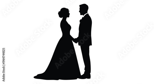Elegant couple in wedding attire facing each other a striking silhouette