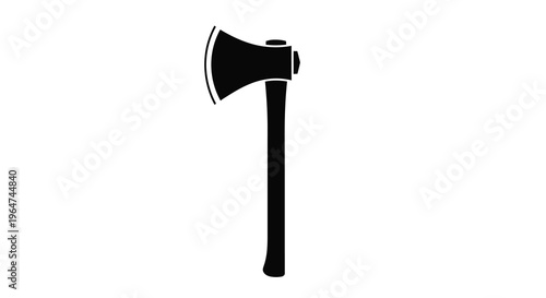 A black silhouette of a single handled axe on a white background