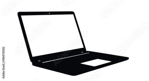A black laptop with an open screen depicted as a silhouette
