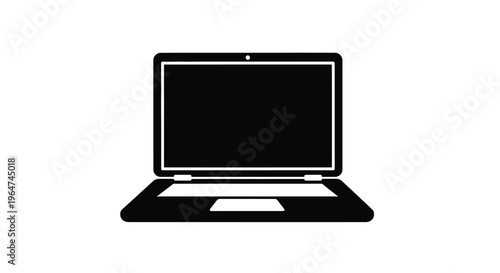 Simple black laptop illustration against a white background silhouette