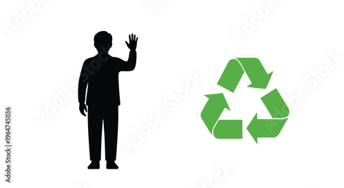 Person waving near a recycling symbol a striking black silhouette