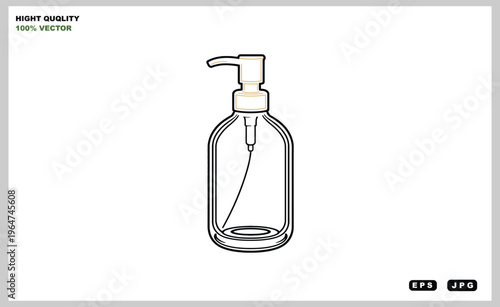 A simple line drawing of an empty clear plastic pump bottle on a white background