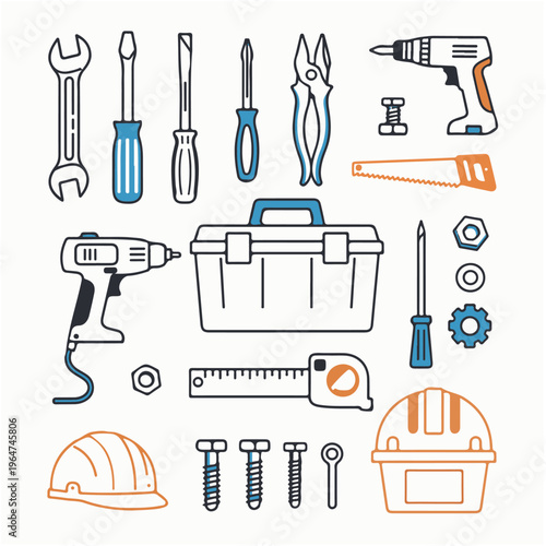 set of colorful tools editable vector design, tool, equipment, tools, isolated, set, hammer, screwdriver, vector, metal, work, white, wrench, pliers, steel, illustration, icon, dental, construction