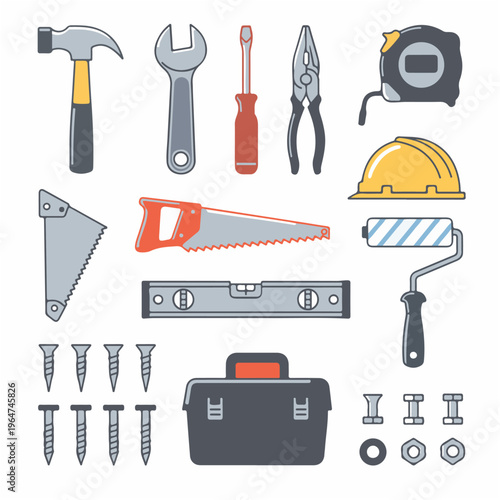 set of tools editable vector design, tool, equipment, tools, isolated, set, hammer, screwdriver, vector, metal, work, white, wrench, pliers, steel, illustration, icon, dental, construction