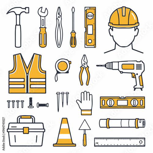 set of construction colorful tools editable vector design, tool, equipment, tools, isolated, set, hammer, screwdriver, vector, metal, work, white, wrench, pliers, steel, illustration, icon