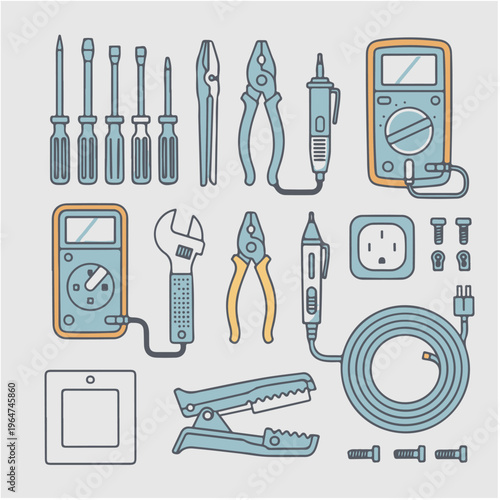 set of physics tools editable vector design, tool, equipment, tools, isolated, set, hammer, screwdriver, vector, metal, work, white, wrench, pliers, steel, illustration, icon, dental, construction