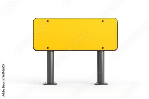 Yellow street sign on metal legs, isolated against a white background